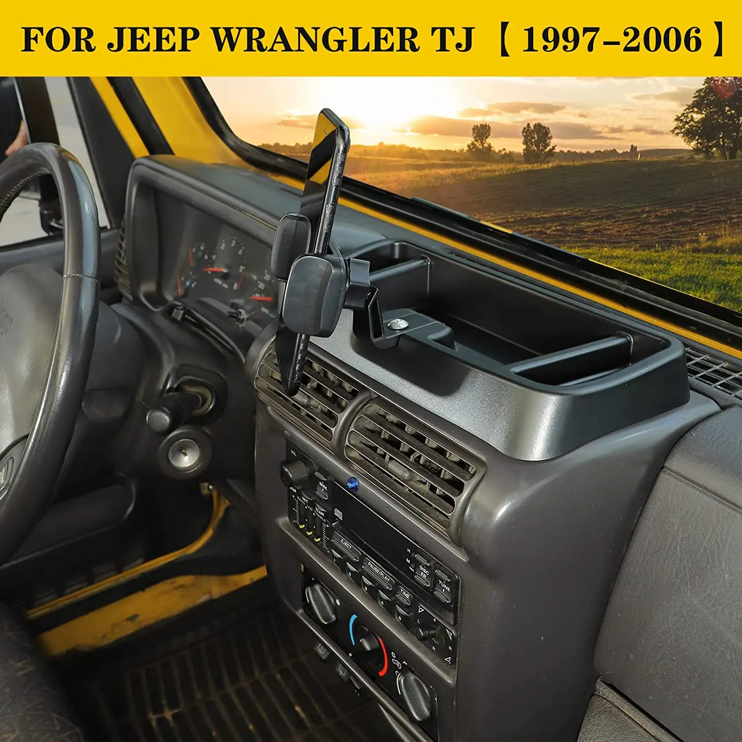 For 1997-2006 Jeep Wrangler TJ Dashboard Tray Mount Cell Phone Holder Storage Box Organizer, American Flag - Image 3