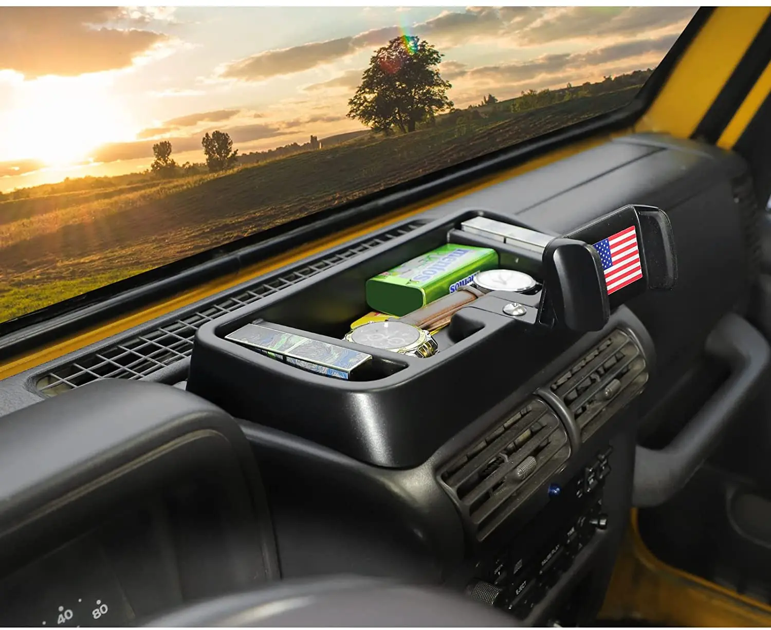 For 1997-2006 Jeep Wrangler TJ Dashboard Tray Mount Cell Phone Holder Storage Box Organizer, American Flag - Image 4