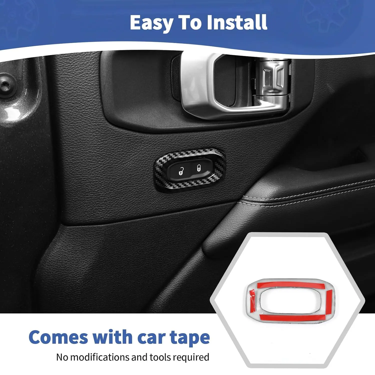 For 2018+ Jeep Wrangler JL, JLU & Gladiator JT Door Handle Lock Button Cover Trim – Interior Door Accent - Image 4