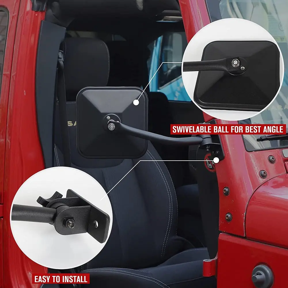 For Jeep Wrangler TJ LJ JK JKU Side Mirrors Quick Release Doors Off Mirrors, Textured Black - Image 3