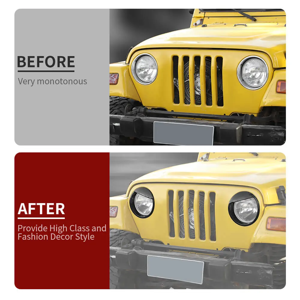 For 1997-2006 Jeep Wrangler TJ Black Front Headlight Trim Cover - Image 2