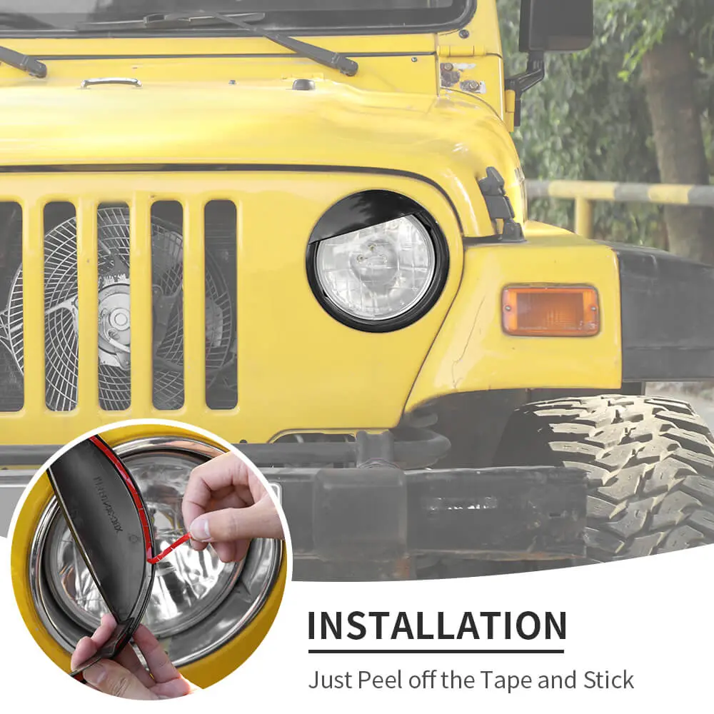 For 1997-2006 Jeep Wrangler TJ Black Front Headlight Trim Cover - Image 5