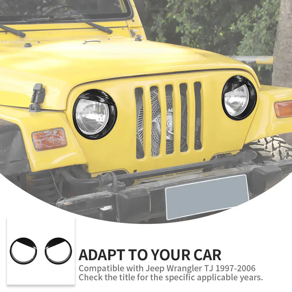 For 1997-2006 Jeep Wrangler TJ Black Front Headlight Trim Cover - Image 7
