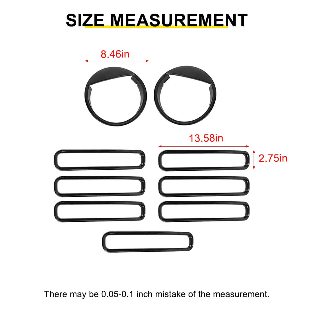 For 1997-2006 Jeep Wrangler TJ Exterior Front Headlight Bezels Grille Insert Trim Cover Kit (9 pcs) - Image 10