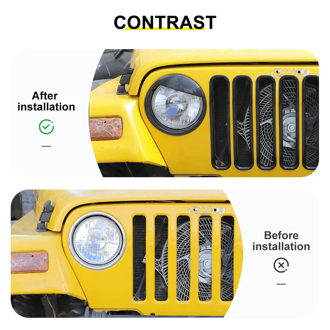 For 1997-2006 Jeep Wrangler TJ Exterior Front Headlight Bezels Grille Insert Trim Cover Kit (9 pcs) - Image 2