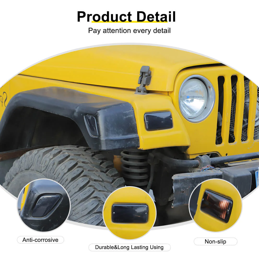 For 1997-2006 Jeep Wrangler TJ Front Bumper Signal Fender Side Marker Light Cover Accessories (4 pcs) - Image 9