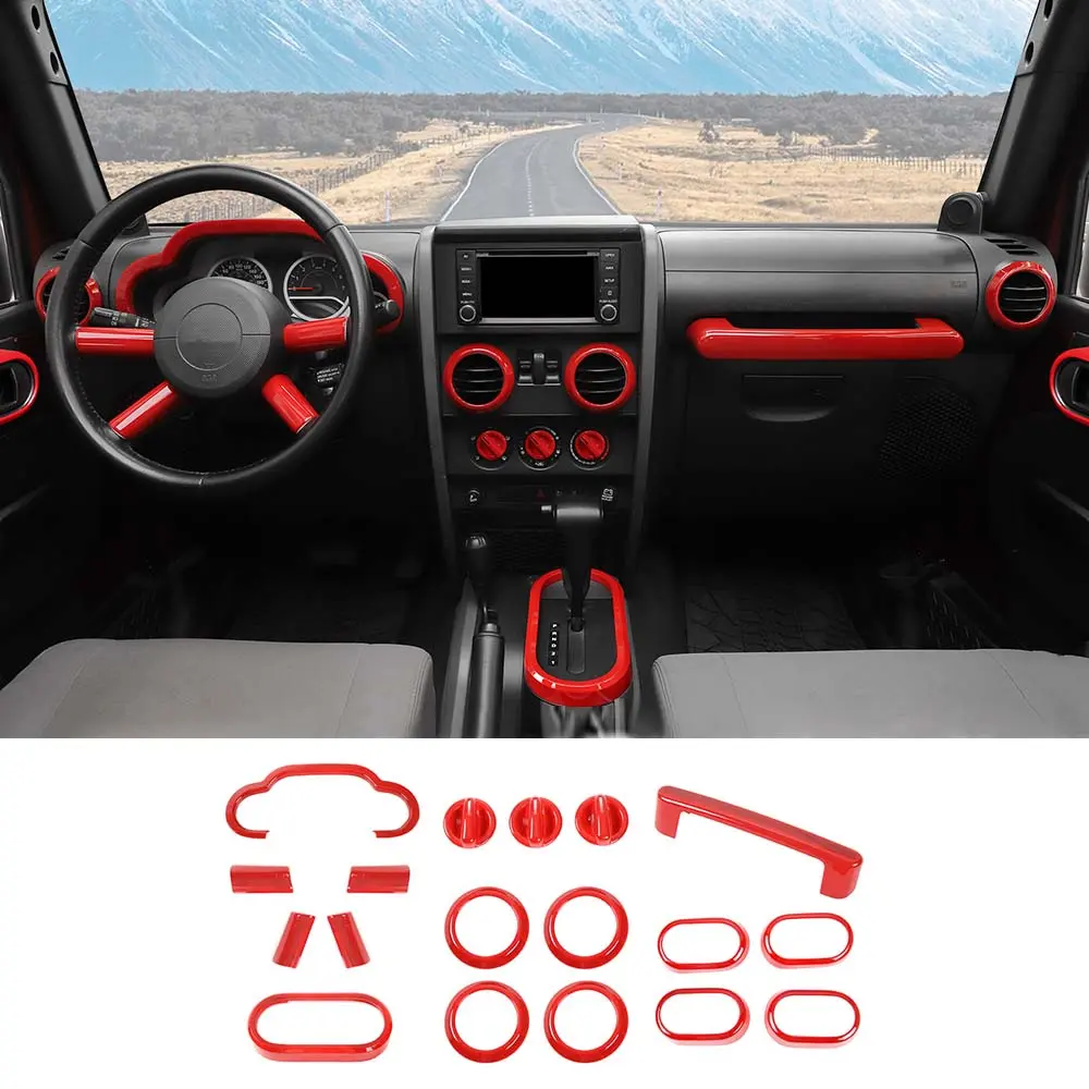 For 2007-2010 Jeep Wrangler JK 16/18PCS 4 Door Central Control Dash Decor Cover Trim Kits