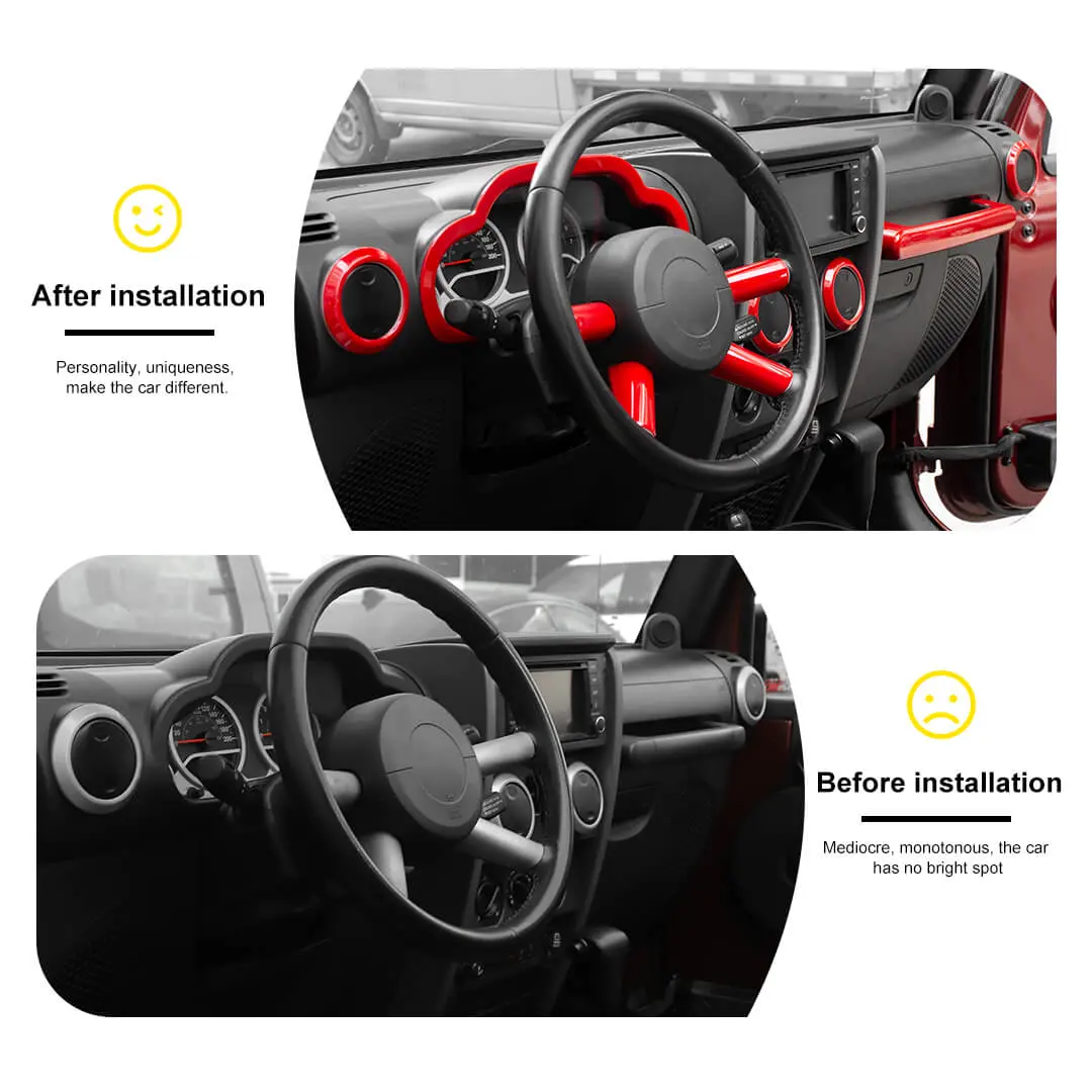 For 2007-2010 Jeep Wrangler JK Center Console Decor Trim Cover Kit (10 pcs) - Image 3