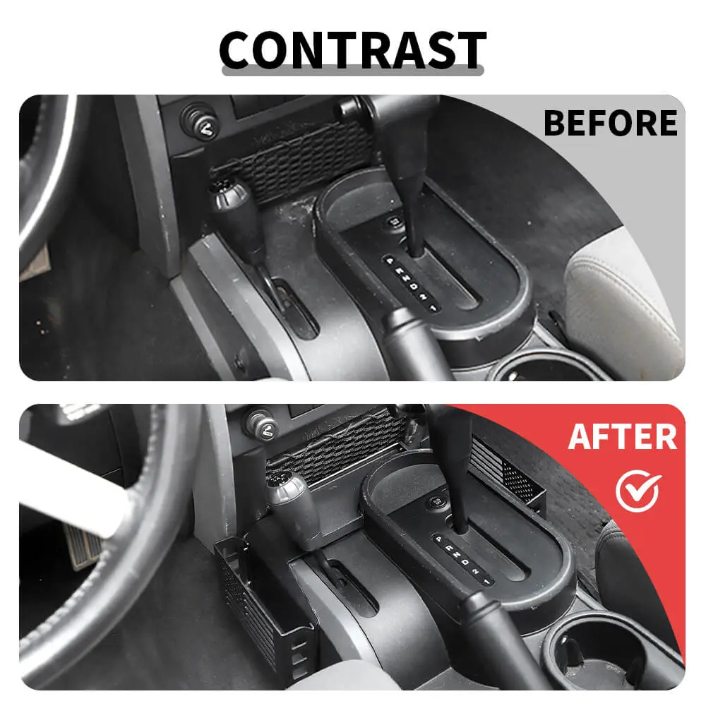 For 2007-2010 Jeep Wrangler JK Upgraded Gear Shift Side Organizer Box Storage Black - Image 2