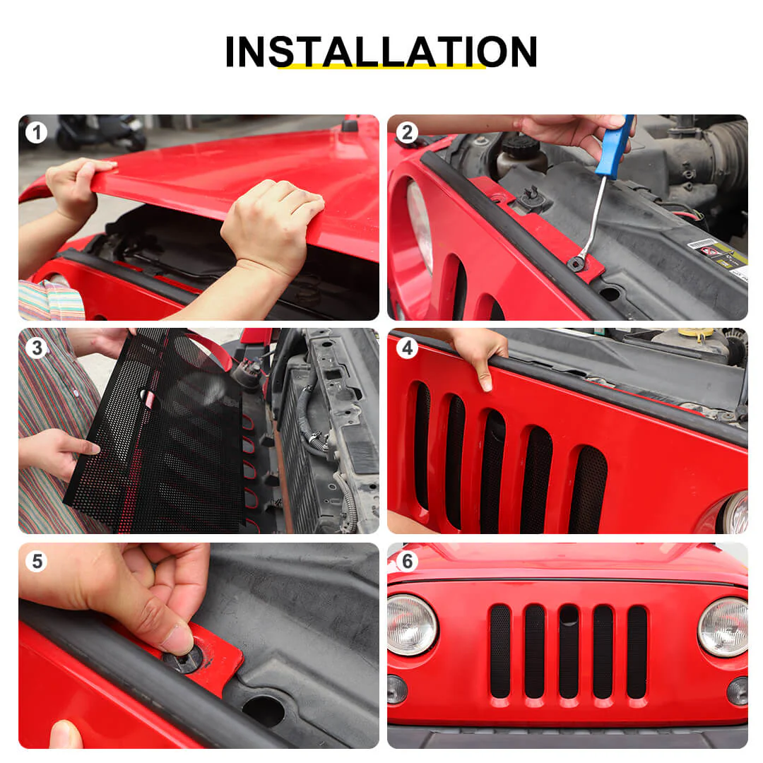 For 2007-2015 Jeep Wrangler JK Front Grille Mesh Tablet Insect Proof Net Accessories - Image 8