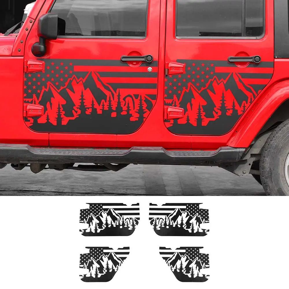 For 2007-2018 Jeep Wrangler JK 2/4 Door Car Door Decal Sticker American Flag