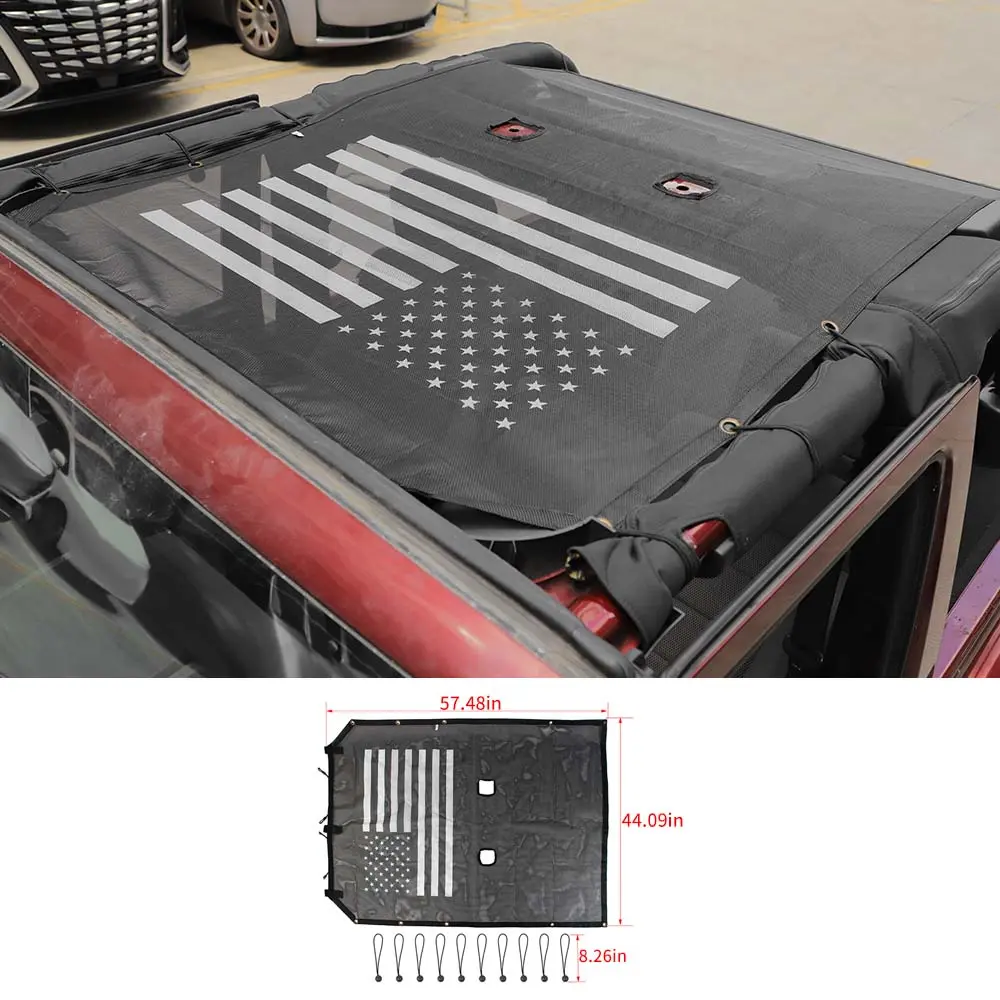 For 2007-2018 Jeep Wrangler JK 2Dr Sunshade UV Protection Mesh Heat Shade Soft Top US Flag
