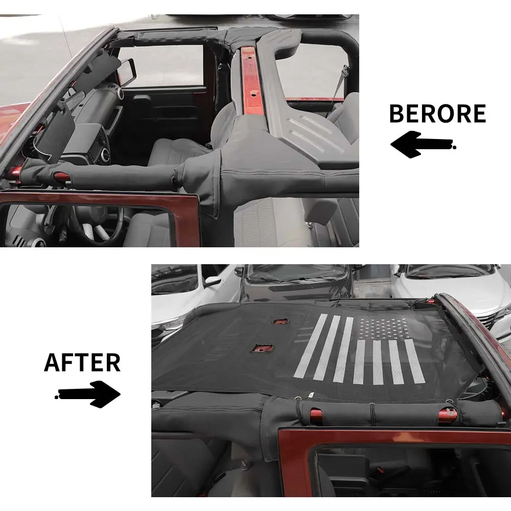 For 2007-2018 Jeep Wrangler JK 2Dr Sunshade UV Protection Mesh Heat Shade Soft Top US Flag - Image 2