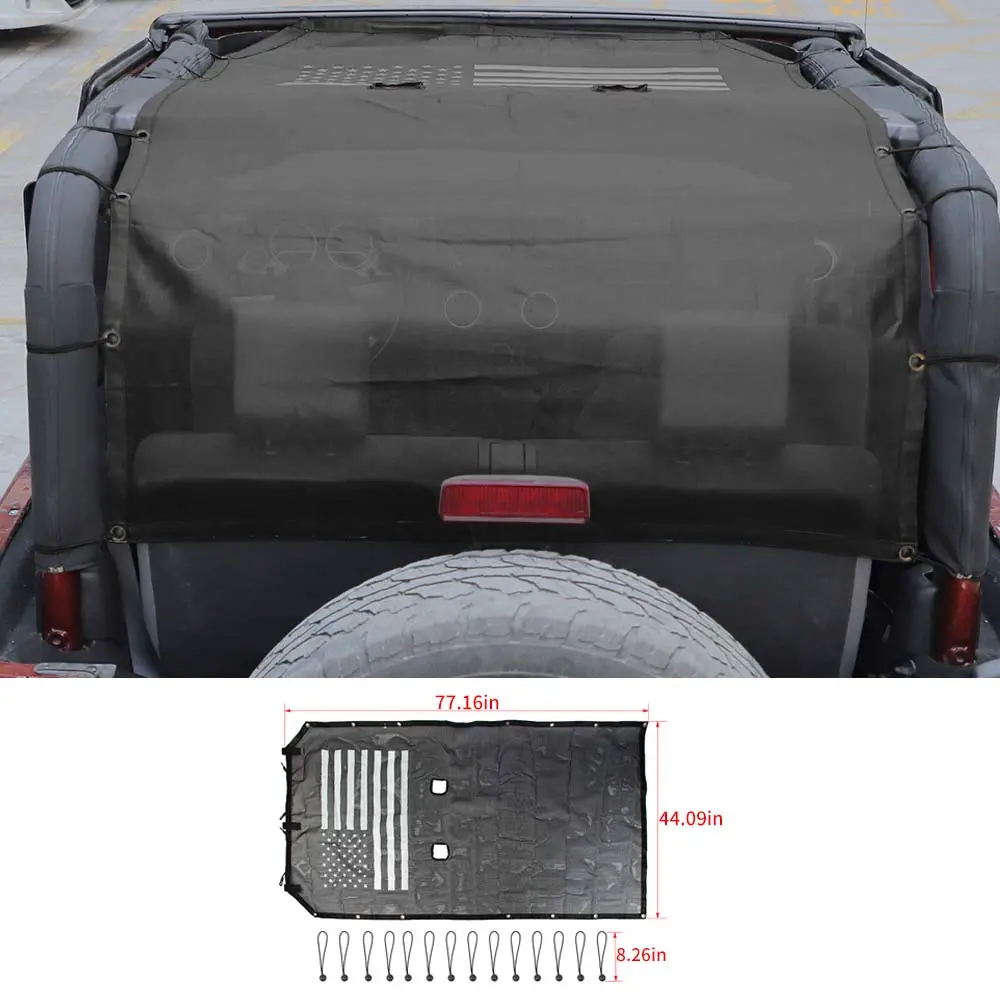 For 2007-2018 Jeep Wrangler JK 2Dr Sunshade UV Protection Mesh Heat Shade Soft Top US Flag - Image 8