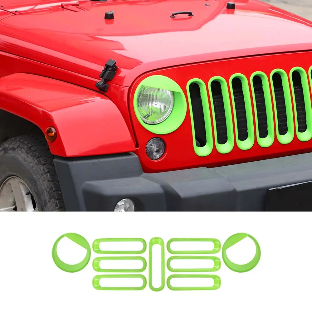 For 2007-2018 Jeep Wrangler JK Front Grille Insert & Angry Eyes Headlight Bezels Trim - Image 10