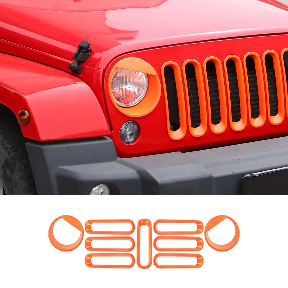 For 2007-2018 Jeep Wrangler JK Front Grille Insert & Angry Eyes Headlight Bezels Trim - Image 11