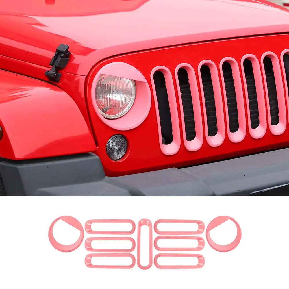 For 2007-2018 Jeep Wrangler JK Front Grille Insert & Angry Eyes Headlight Bezels Trim - Image 12