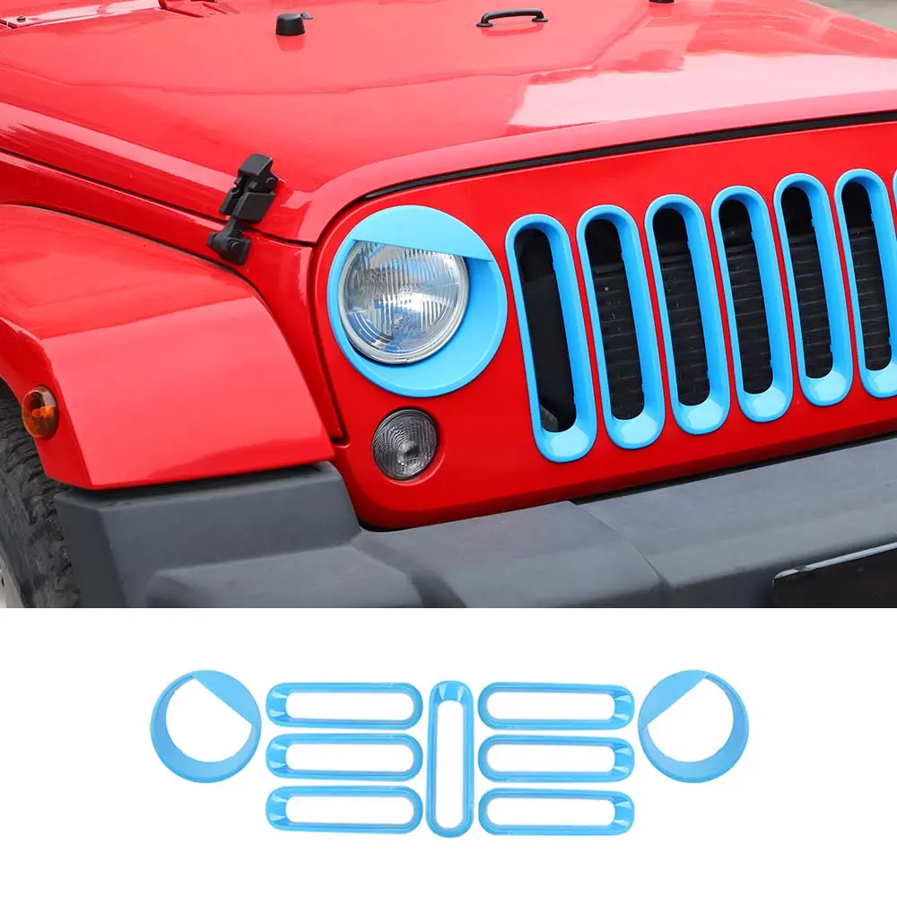 For 2007-2018 Jeep Wrangler JK Front Grille Insert & Angry Eyes Headlight Bezels Trim - Image 13