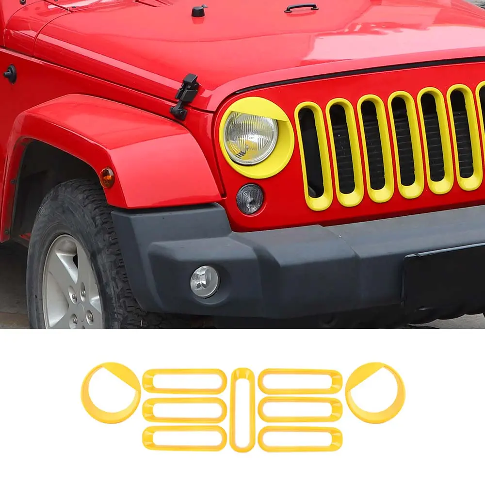 For 2007-2018 Jeep Wrangler JK Front Grille Insert & Angry Eyes Headlight Bezels Trim - Image 15