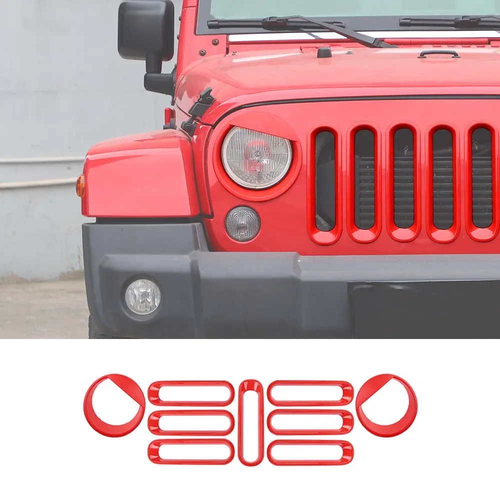 For 2007-2018 Jeep Wrangler JK Front Grille Insert & Angry Eyes Headlight Bezels Trim - Image 16