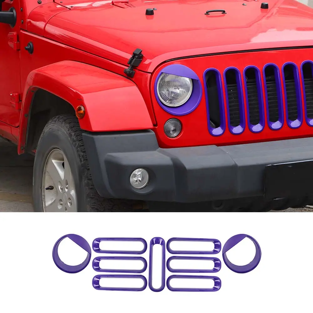 For 2007-2018 Jeep Wrangler JK Front Grille Insert & Angry Eyes Headlight Bezels Trim - Image 17