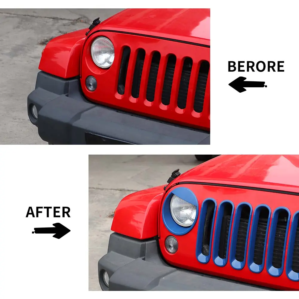 For 2007-2018 Jeep Wrangler JK Front Grille Insert & Angry Eyes Headlight Bezels Trim - Image 3