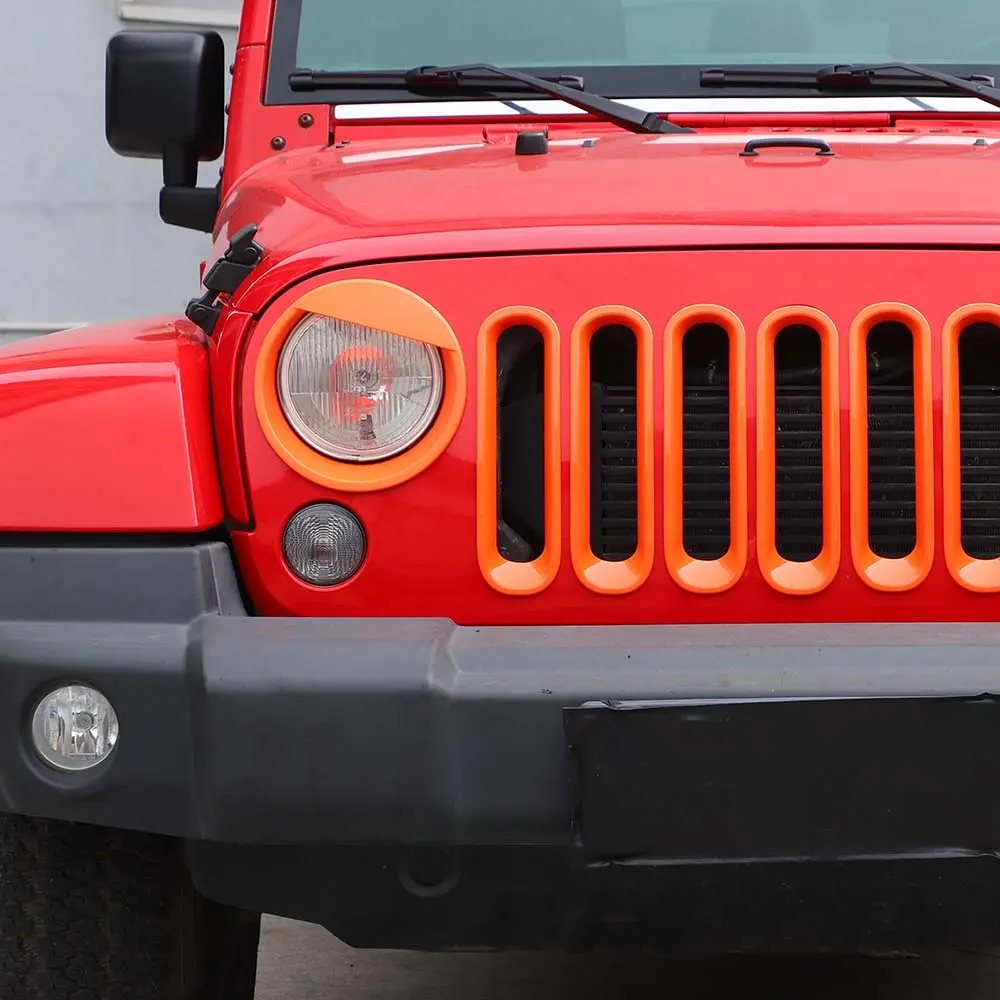 For 2007-2018 Jeep Wrangler JK Front Grille Insert & Angry Eyes Headlight Bezels Trim - Image 4