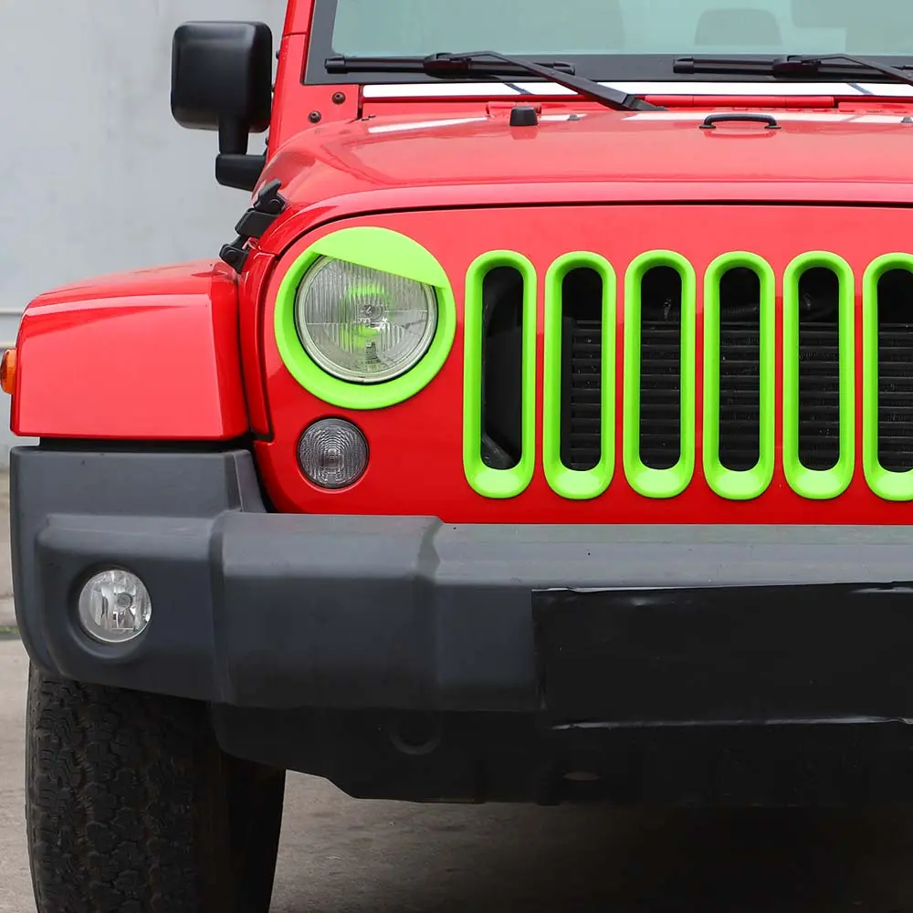 For 2007-2018 Jeep Wrangler JK Front Grille Insert & Angry Eyes Headlight Bezels Trim - Image 5