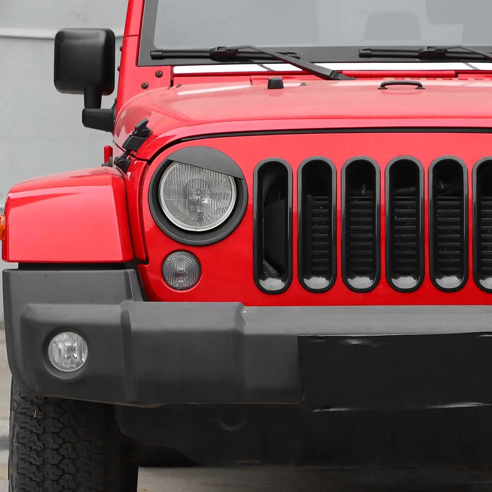 For 2007-2018 Jeep Wrangler JK Front Grille Insert & Angry Eyes Headlight Bezels Trim - Image 6