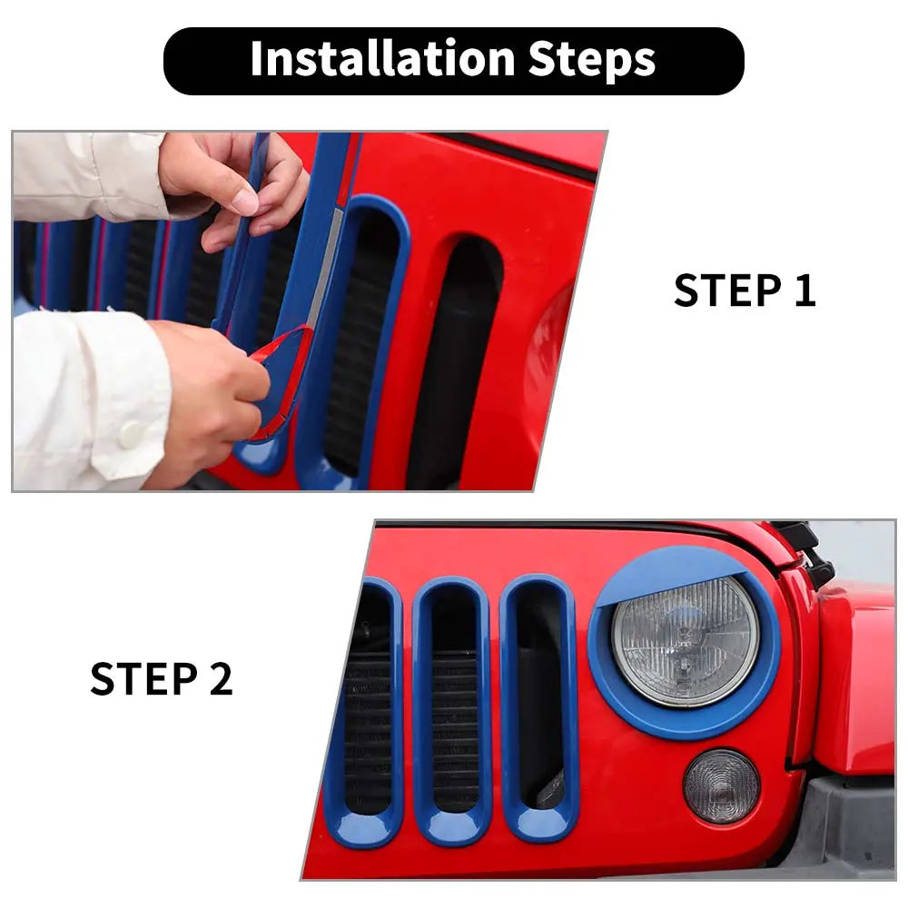 For 2007-2018 Jeep Wrangler JK Front Grille Insert & Angry Eyes Headlight Bezels Trim - Image 7