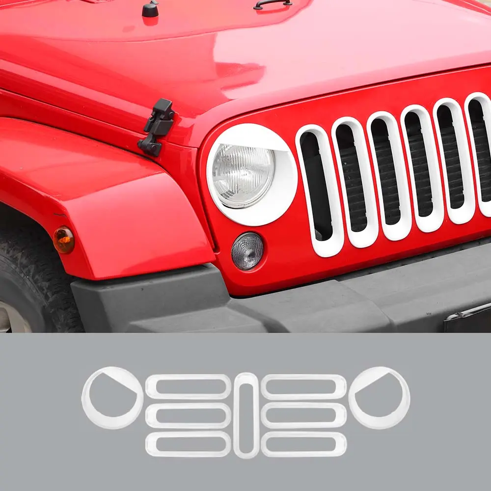 For 2007-2018 Jeep Wrangler JK Front Grille Insert & Angry Eyes Headlight Bezels Trim - Image 9