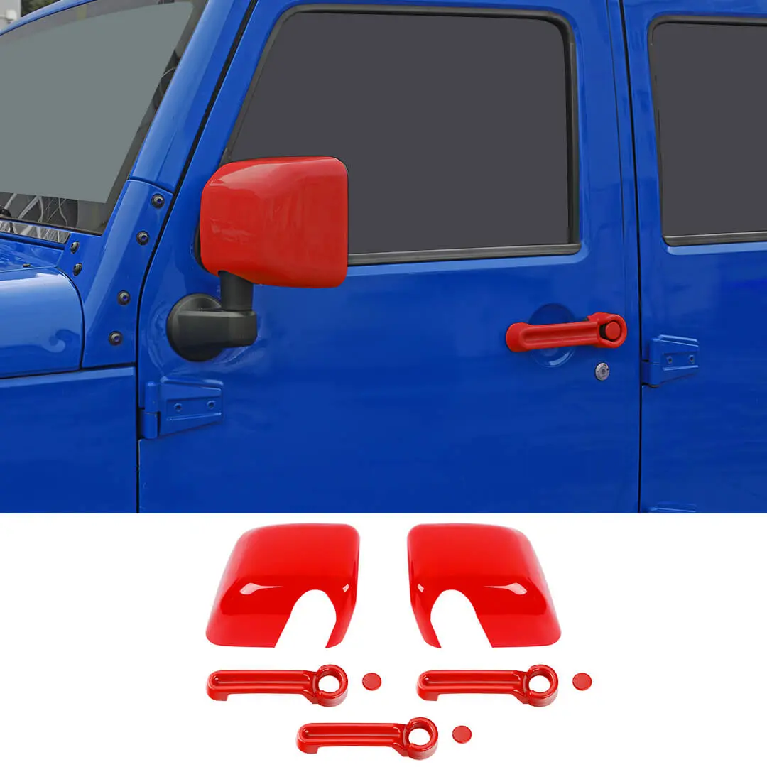 For 2007-2018 Jeep Wrangler JK 2-Door Rearview Mirror Cover & Door Handle Trim Shell Cover (5 pcs)