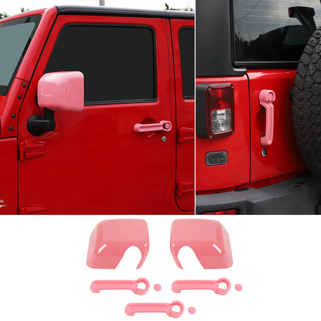 For 2007-2018 Jeep Wrangler JK 2-Door Rearview Mirror Cover & Door Handle Trim Shell Cover (5 pcs) - Image 16
