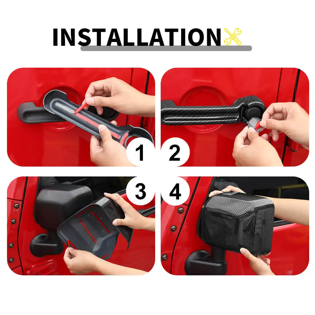 For 2007-2018 Jeep Wrangler JK 2-Door Rearview Mirror Cover & Door Handle Trim Shell Cover (5 pcs) - Image 8