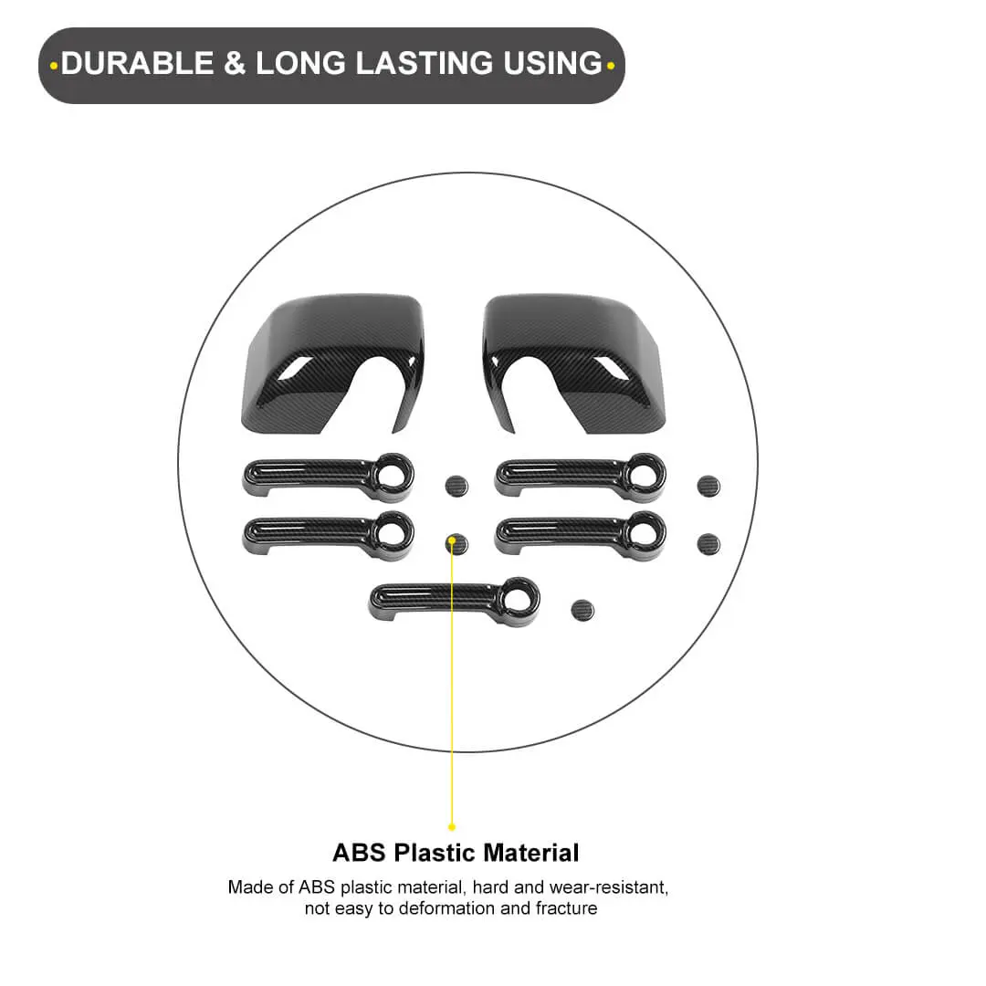 For 2007-2018 Jeep Wrangler JK 4-Door Rearview Mirror Cover & Door Handle Trim Shell Cover Kit (7 pcs) - Image 9