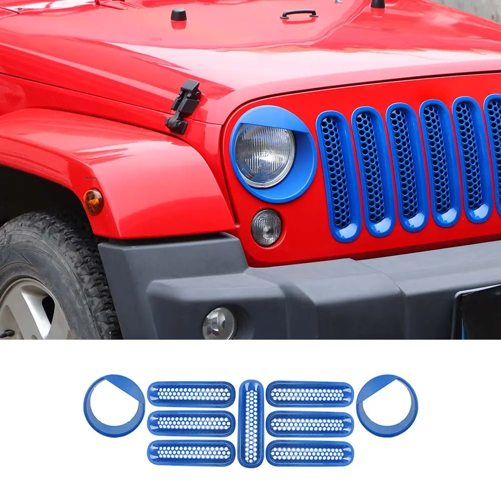 For 2007-2018 Jeep Wrangler JK Upgrade Front Honeycomb Mesh Grille & Angry Eyes Headlight Bezels Trim - Image 13