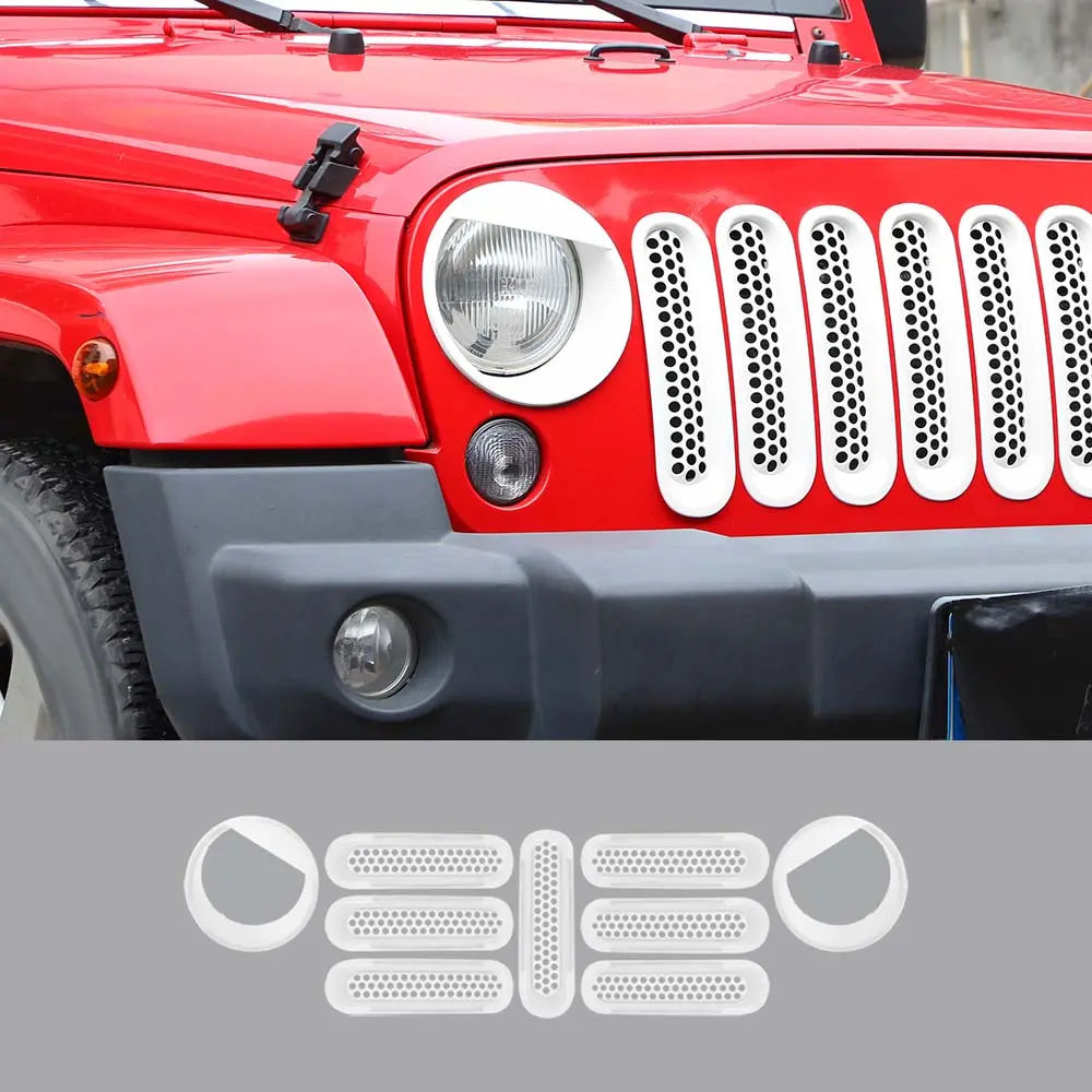 For 2007-2018 Jeep Wrangler JK Upgrade Front Honeycomb Mesh Grille & Angry Eyes Headlight Bezels Trim - Image 17