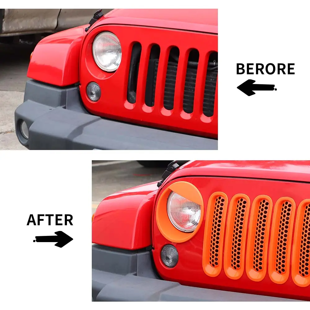 For 2007-2018 Jeep Wrangler JK Upgrade Front Honeycomb Mesh Grille & Angry Eyes Headlight Bezels Trim - Image 3
