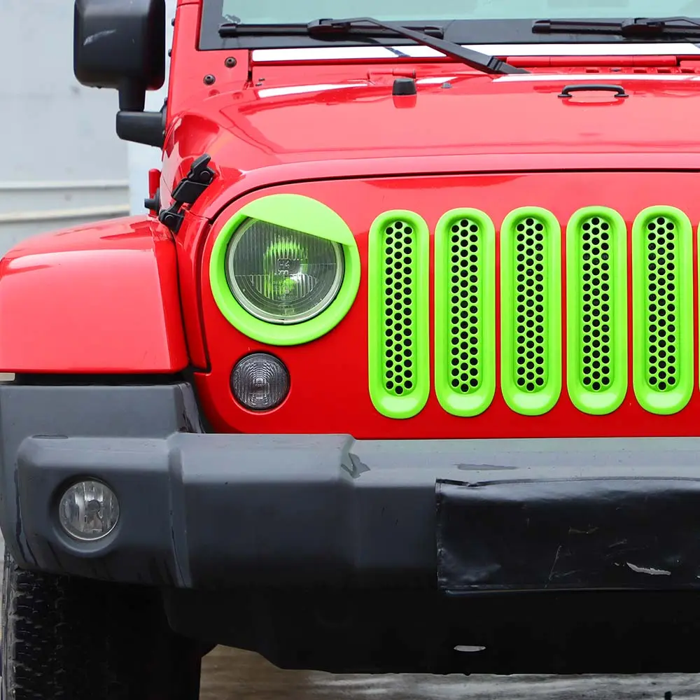 For 2007-2018 Jeep Wrangler JK Upgrade Front Honeycomb Mesh Grille & Angry Eyes Headlight Bezels Trim - Image 4