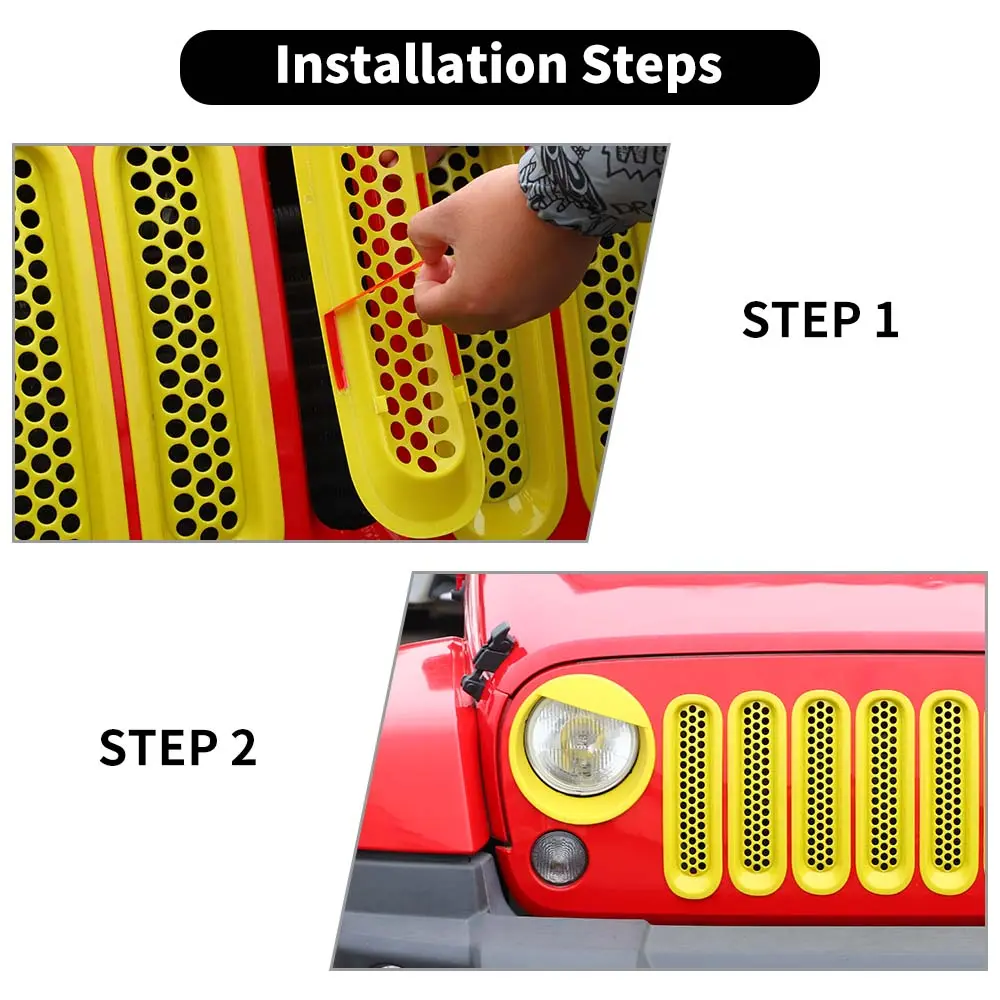 For 2007-2018 Jeep Wrangler JK Upgrade Front Honeycomb Mesh Grille & Angry Eyes Headlight Bezels Trim - Image 7