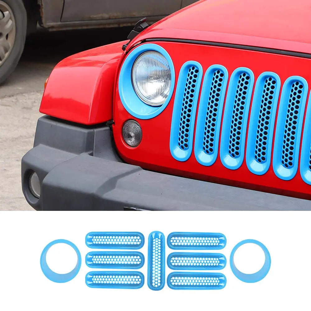 For 2007-2018 Jeep Wrangler JK Upgrade Front Honeycomb Mesh Grille+Front Headlight Inserts Trim Bezels - Image 10