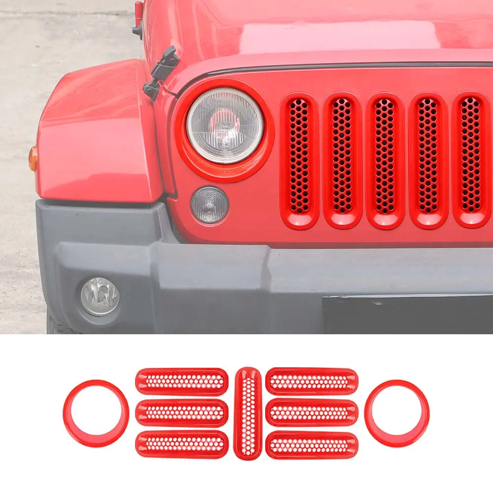 For 2007-2018 Jeep Wrangler JK Upgrade Front Honeycomb Mesh Grille+Front Headlight Inserts Trim Bezels - Image 11