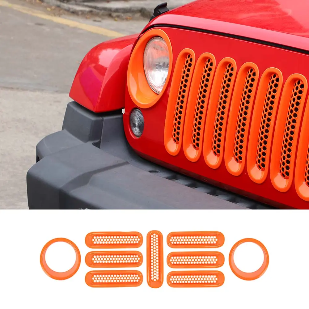 For 2007-2018 Jeep Wrangler JK Upgrade Front Honeycomb Mesh Grille+Front Headlight Inserts Trim Bezels - Image 13