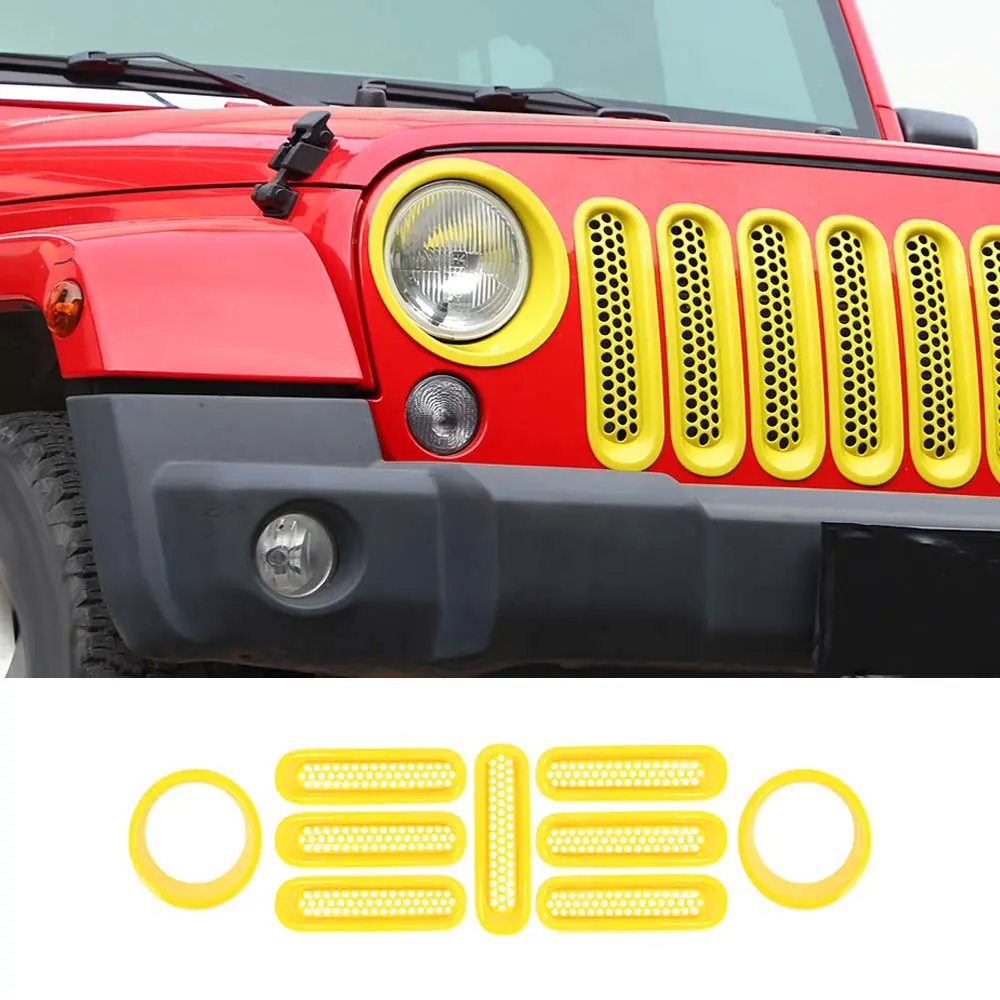For 2007-2018 Jeep Wrangler JK Upgrade Front Honeycomb Mesh Grille+Front Headlight Inserts Trim Bezels - Image 14