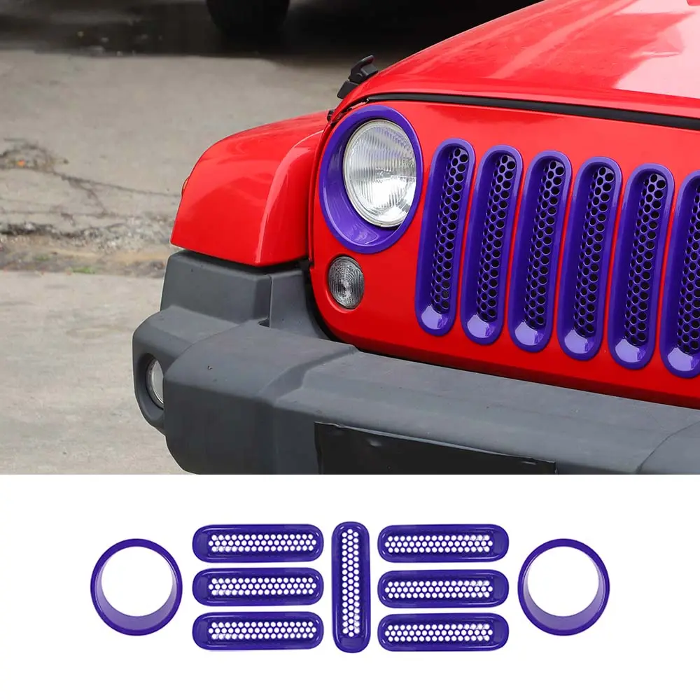 For 2007-2018 Jeep Wrangler JK Upgrade Front Honeycomb Mesh Grille+Front Headlight Inserts Trim Bezels - Image 15