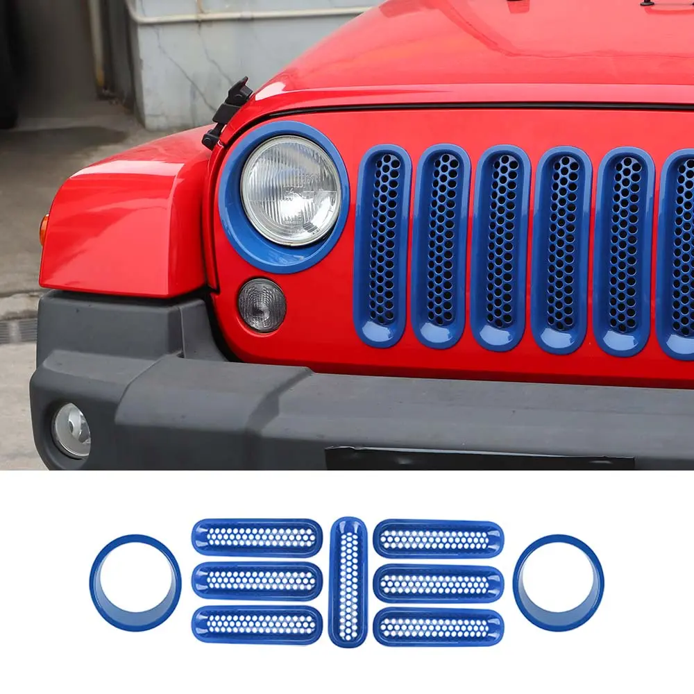 For 2007-2018 Jeep Wrangler JK Upgrade Front Honeycomb Mesh Grille+Front Headlight Inserts Trim Bezels - Image 16