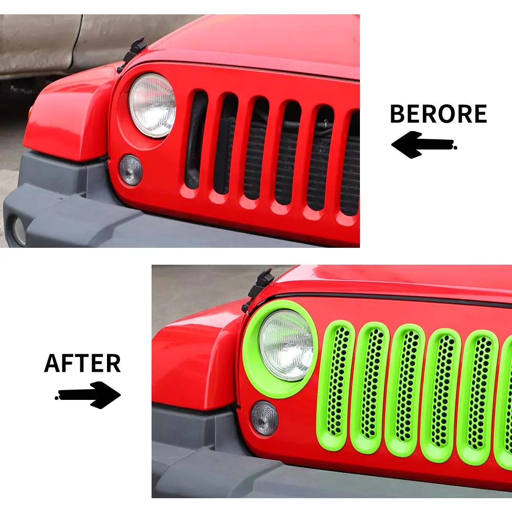 For 2007-2018 Jeep Wrangler JK Upgrade Front Honeycomb Mesh Grille+Front Headlight Inserts Trim Bezels - Image 3