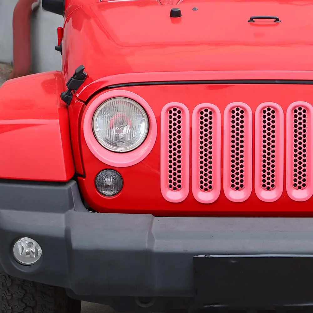 For 2007-2018 Jeep Wrangler JK Upgrade Front Honeycomb Mesh Grille+Front Headlight Inserts Trim Bezels - Image 4