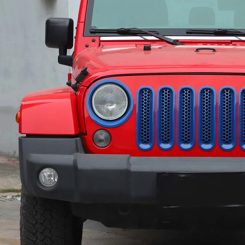 For 2007-2018 Jeep Wrangler JK Upgrade Front Honeycomb Mesh Grille+Front Headlight Inserts Trim Bezels - Image 5