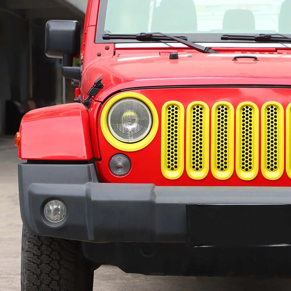 For 2007-2018 Jeep Wrangler JK Upgrade Front Honeycomb Mesh Grille+Front Headlight Inserts Trim Bezels - Image 6